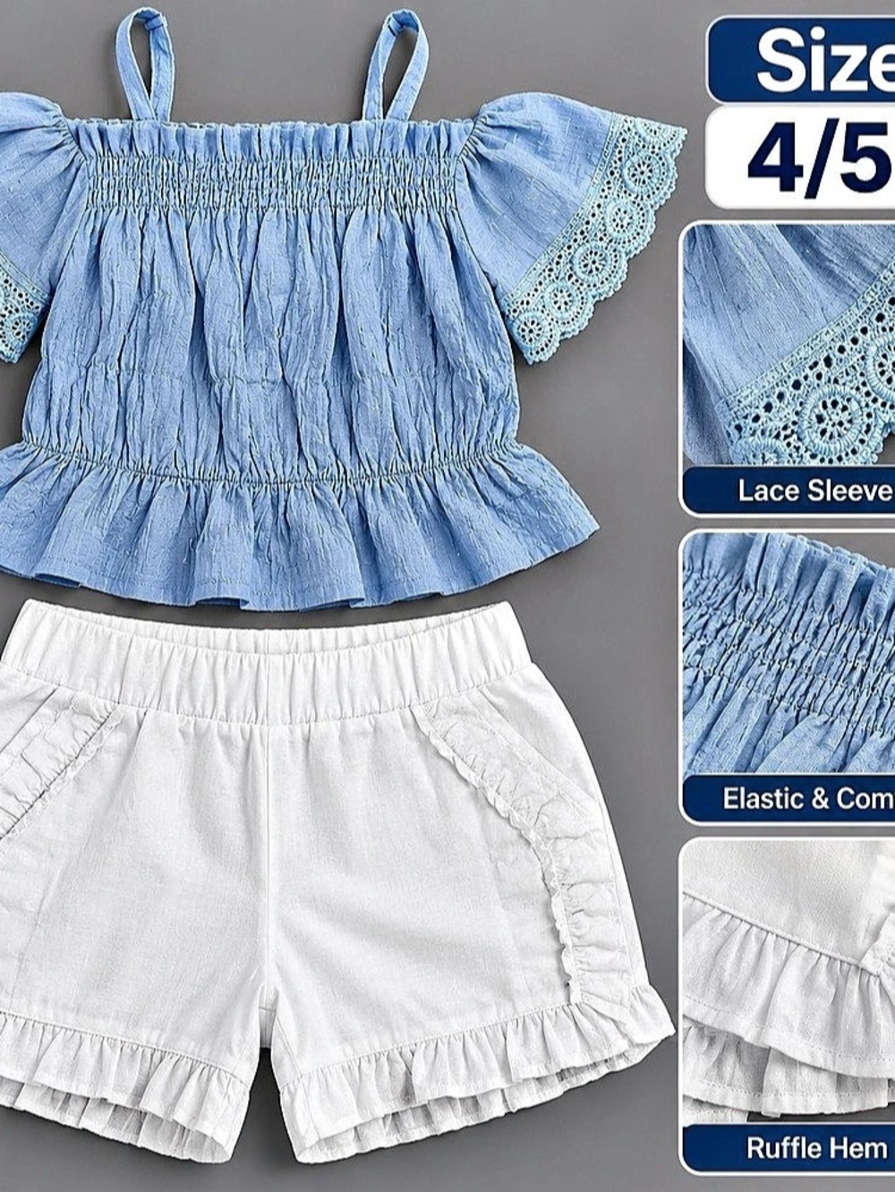 Girls Blue & White 2-Piece Set Size 4/5Y